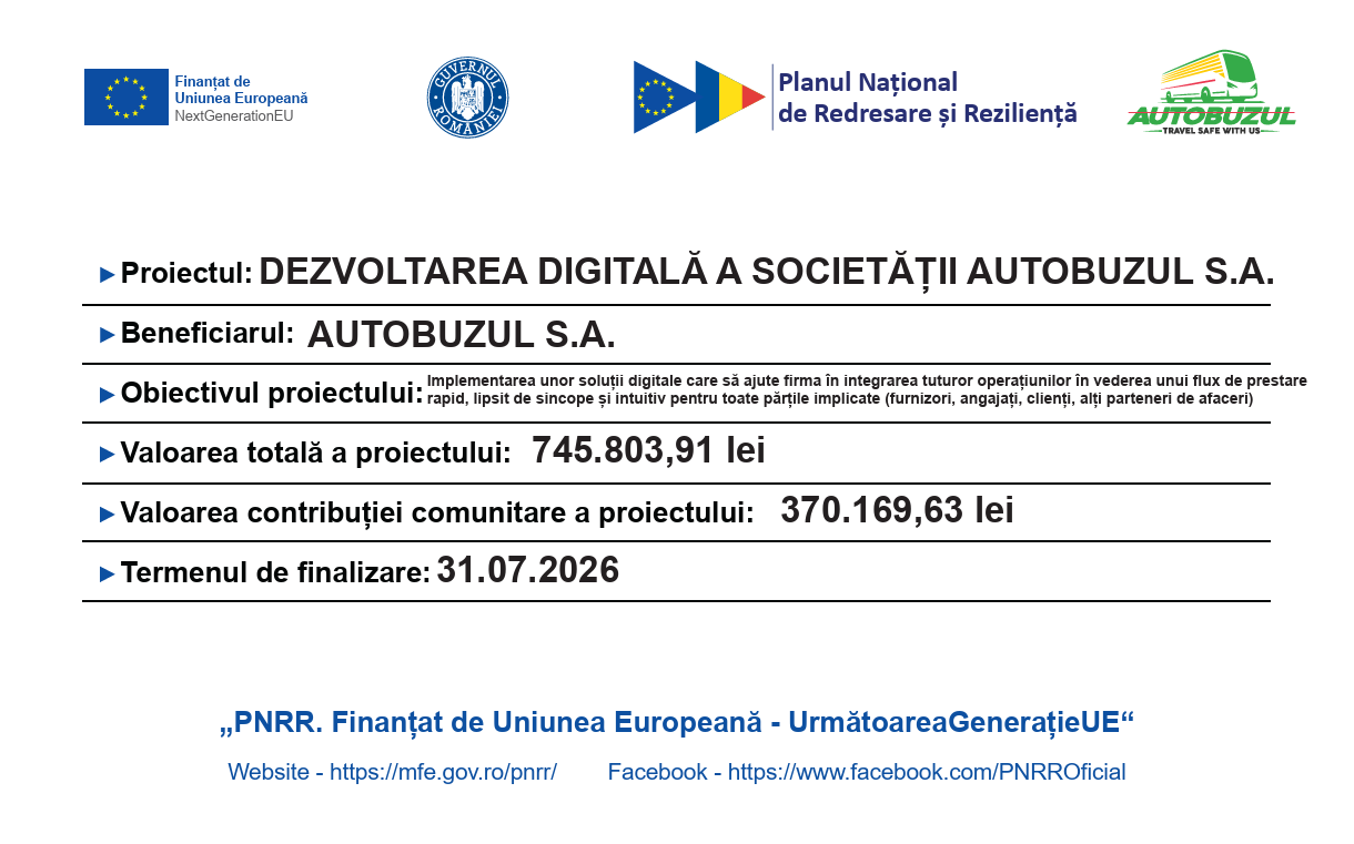 PNRR — Dezvoltarea digitală a societății AUTOBUZUL S.A.